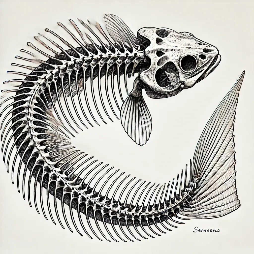 illustrated fish skeleton in side bending for an article on yoga poses