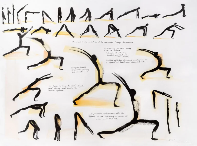 hand drawn illustrated yoga poses in a poster